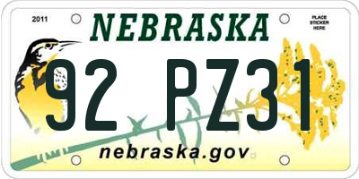 NE license plate 92PZ31