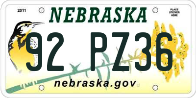 NE license plate 92PZ36