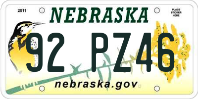 NE license plate 92PZ46