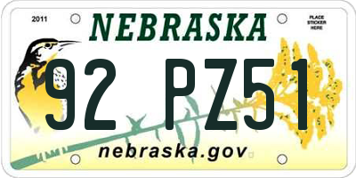 NE license plate 92PZ51