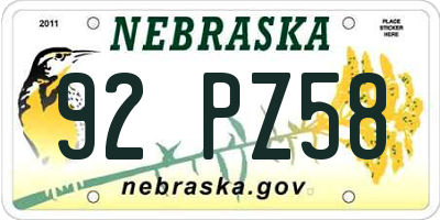 NE license plate 92PZ58