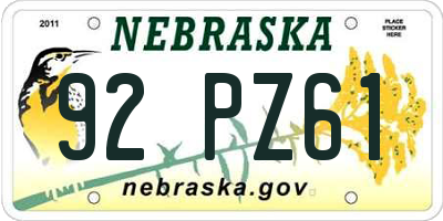 NE license plate 92PZ61