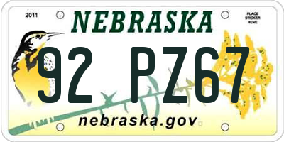 NE license plate 92PZ67