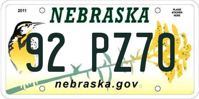 NE license plate 92PZ70