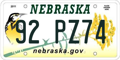 NE license plate 92PZ74