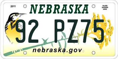 NE license plate 92PZ75