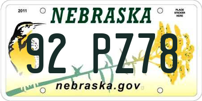 NE license plate 92PZ78