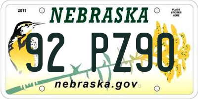 NE license plate 92PZ90