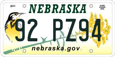 NE license plate 92PZ94