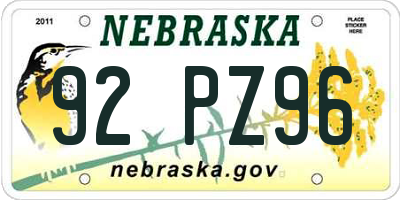 NE license plate 92PZ96