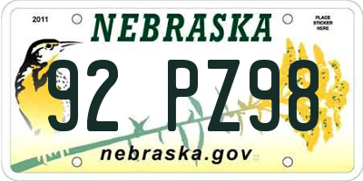 NE license plate 92PZ98