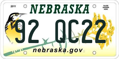 NE license plate 92QC22