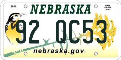 NE license plate 92QC53