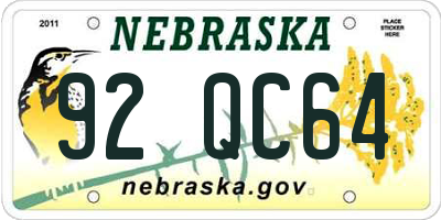 NE license plate 92QC64