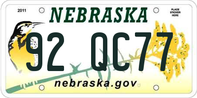 NE license plate 92QC77