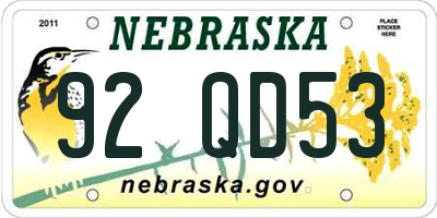 NE license plate 92QD53