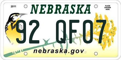 NE license plate 92QF07