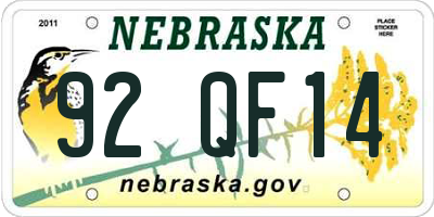 NE license plate 92QF14