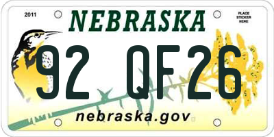 NE license plate 92QF26