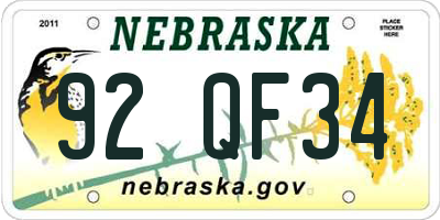 NE license plate 92QF34