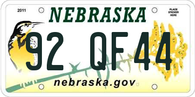 NE license plate 92QF44