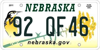 NE license plate 92QF46