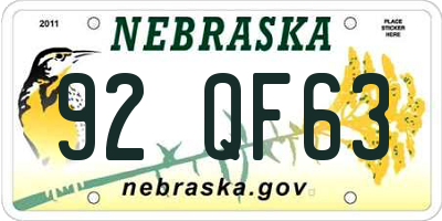 NE license plate 92QF63