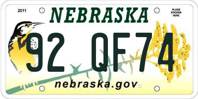 NE license plate 92QF74