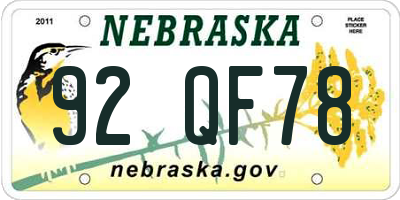 NE license plate 92QF78