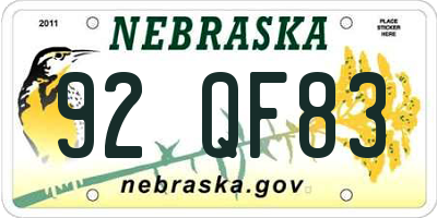 NE license plate 92QF83