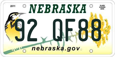 NE license plate 92QF88