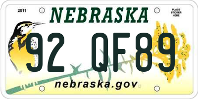NE license plate 92QF89