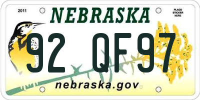 NE license plate 92QF97
