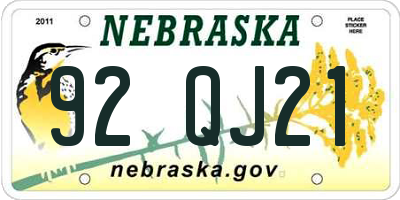 NE license plate 92QJ21