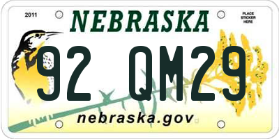 NE license plate 92QM29