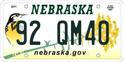 NE license plate 92QM40