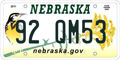 NE license plate 92QM53