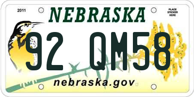 NE license plate 92QM58