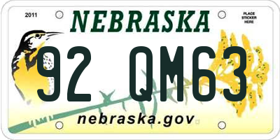 NE license plate 92QM63