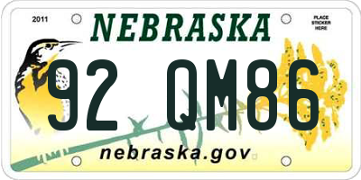 NE license plate 92QM86