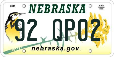 NE license plate 92QP02