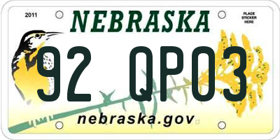 NE license plate 92QP03