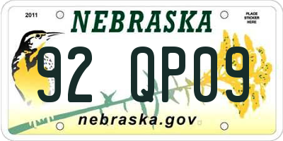 NE license plate 92QP09