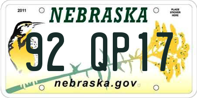 NE license plate 92QP17