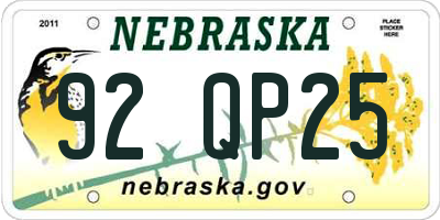 NE license plate 92QP25