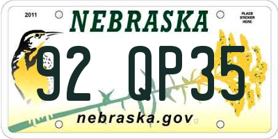 NE license plate 92QP35