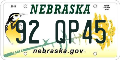 NE license plate 92QP45
