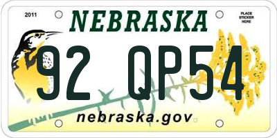 NE license plate 92QP54