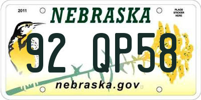 NE license plate 92QP58