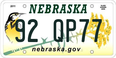 NE license plate 92QP77